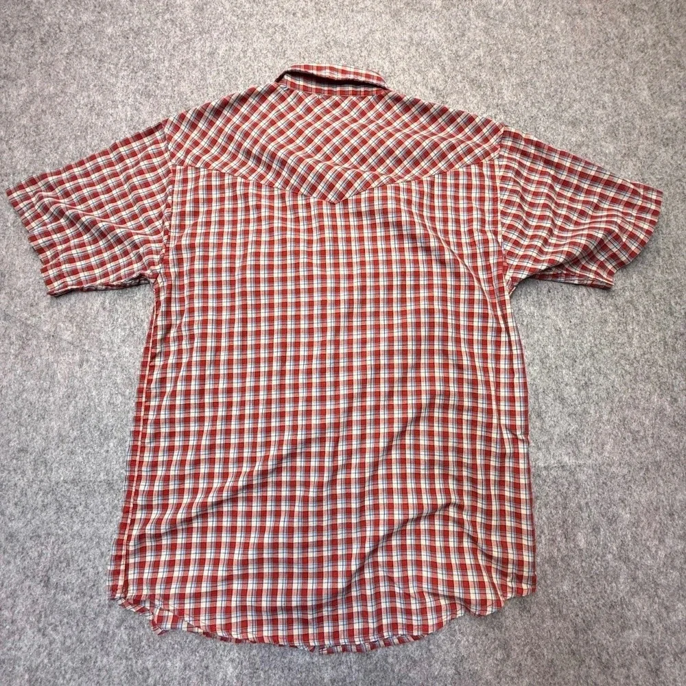 Dickies Western Shirt Mens S Pearl Snap Cotton Blend Red Blue Plaid Short Sleeve